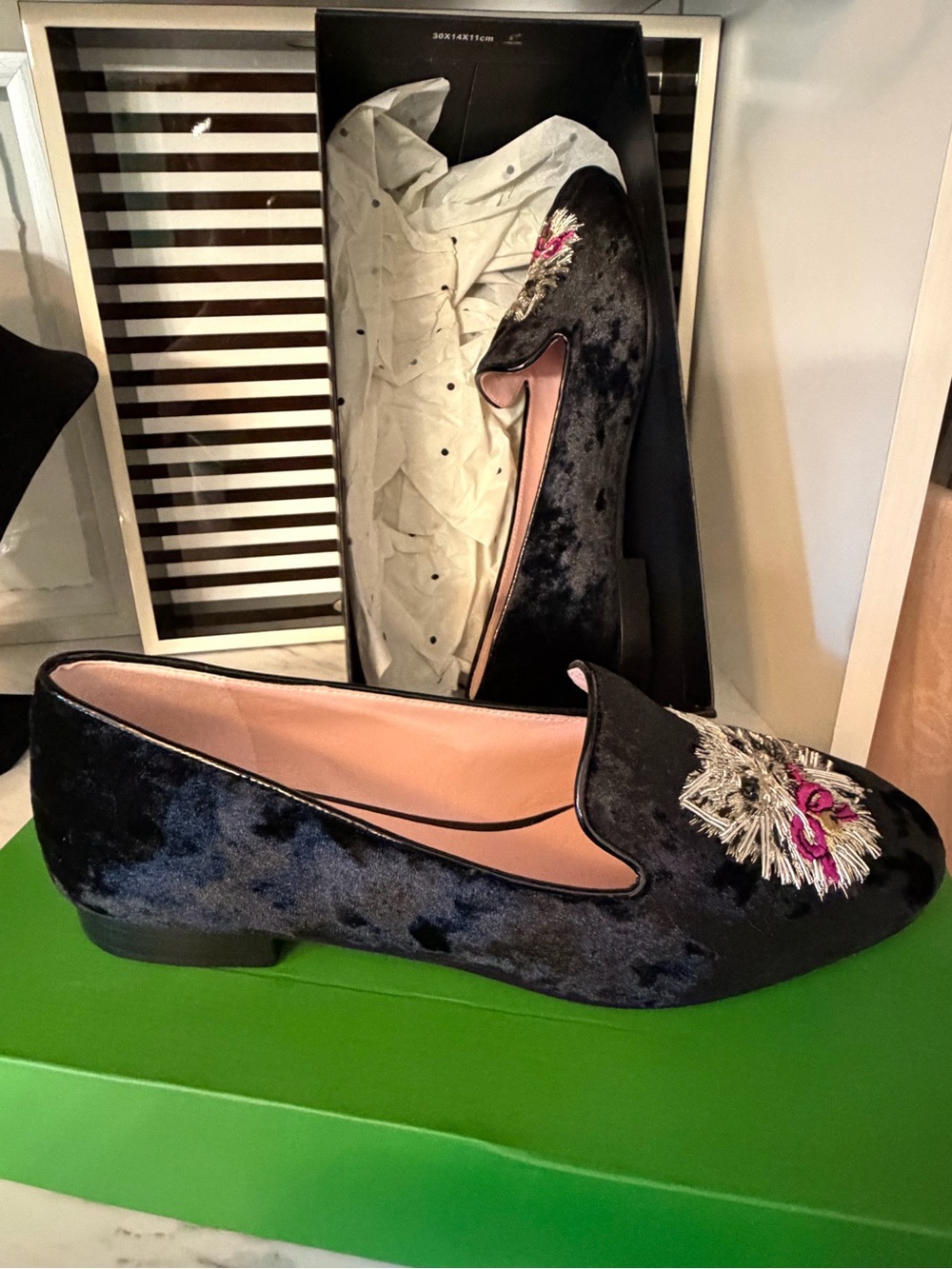 Kate Spade Lounge Loafer Whiskers Black Velvet Cat Shoes Size 8 - Picture 7 of 8